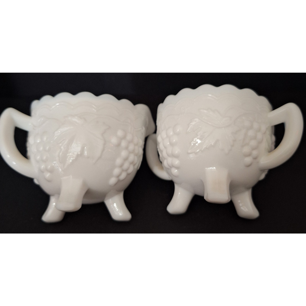 Vintage Imperial Milk Glass Grape & Leaf 3 Toed Open Sugar and Creamer - Picture 4 of 5